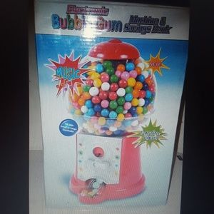 Electronic bubble gum machine and savings coin Ban